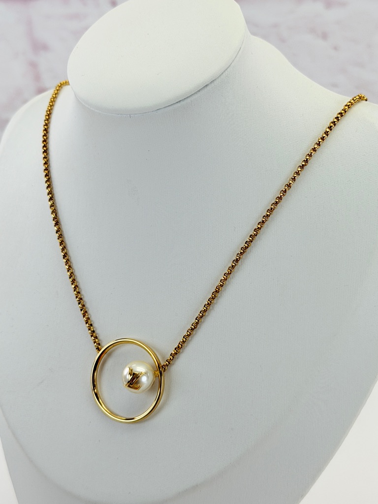 Louis Vuitton Gold Eclipse Pearl Pendant Necklace